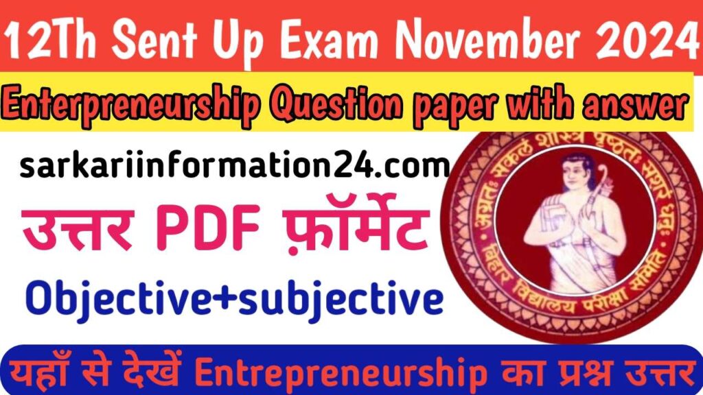 Class 12th Sent Up exam 2024-25 Enterpreneurship